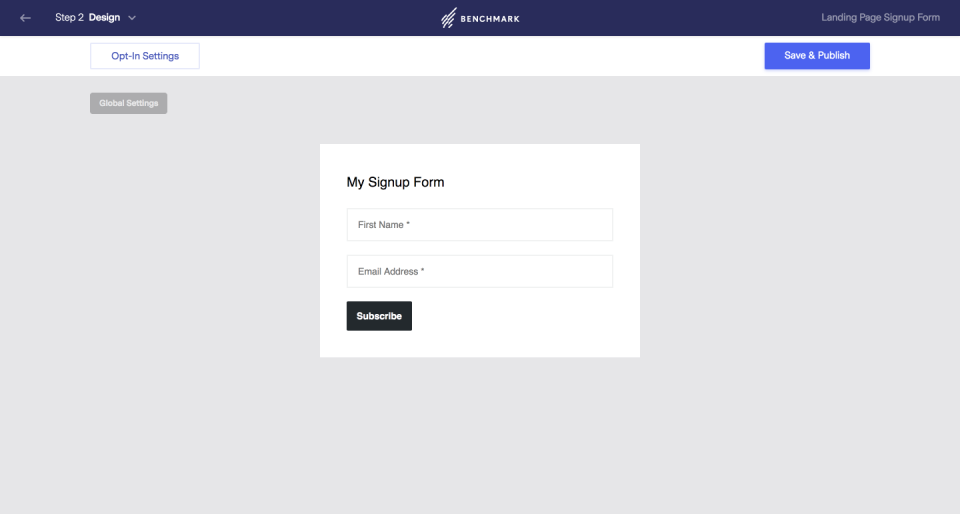 screenshot of Benchmark Email